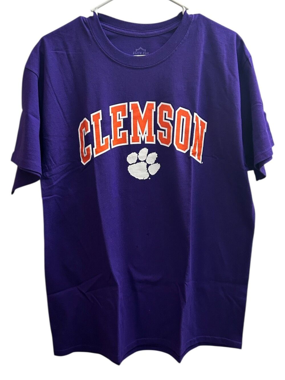 Elite Fan Clemson Tigers T-Shirt Purple Orange White Paw Logo NWOT Men's Large L